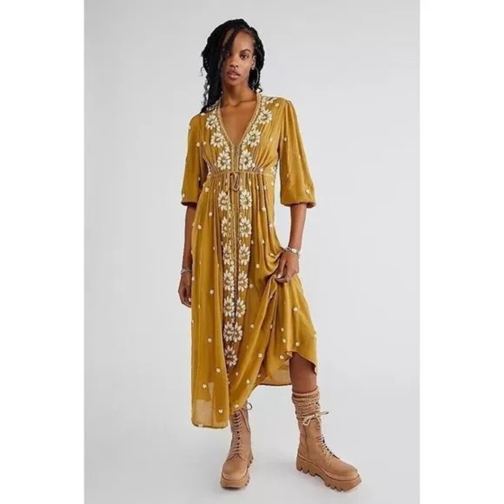 Free People Embroidered Fable Midi Dress
Mustard “Tuscan Combo” Color